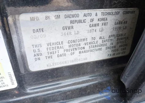 2009 Chevrolet Aveo Lt from USA, damaged, VIN KL1TD66E19B656188